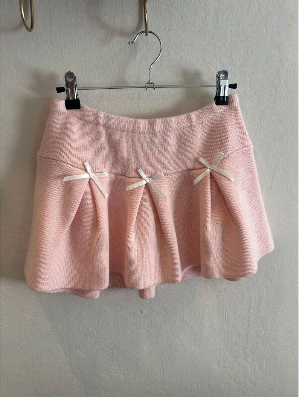 Edikted Pink Knit Mini Skirt with Bows